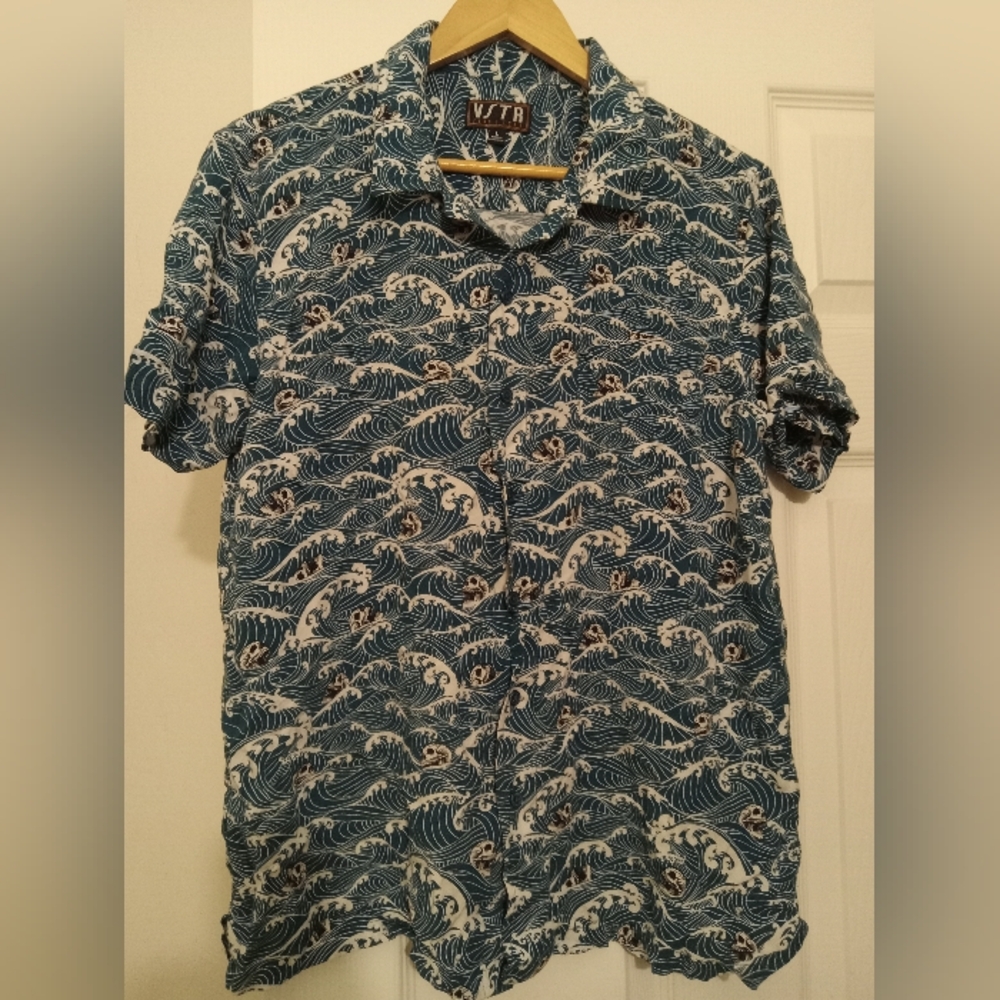 VSTR Skull & Wave Button Down Hawaiian Shirt